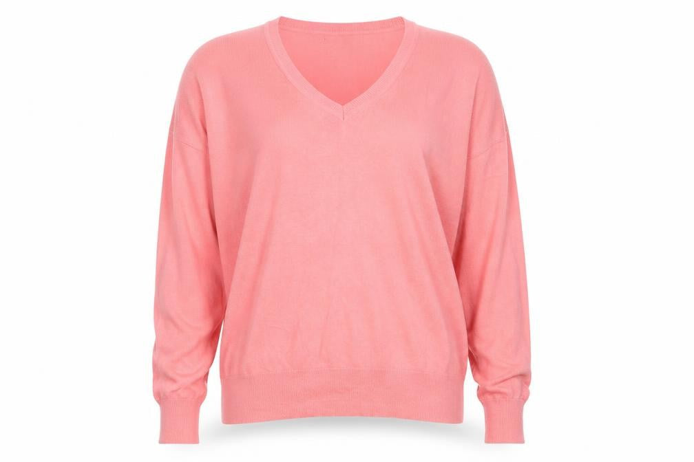 Dunnes Stores Womens Pink V-Neck  Cotton Pullover Jumper Size L