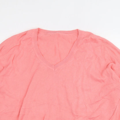 Dunnes Womens Pink V-Neck  Cotton Pullover Jumper Size L