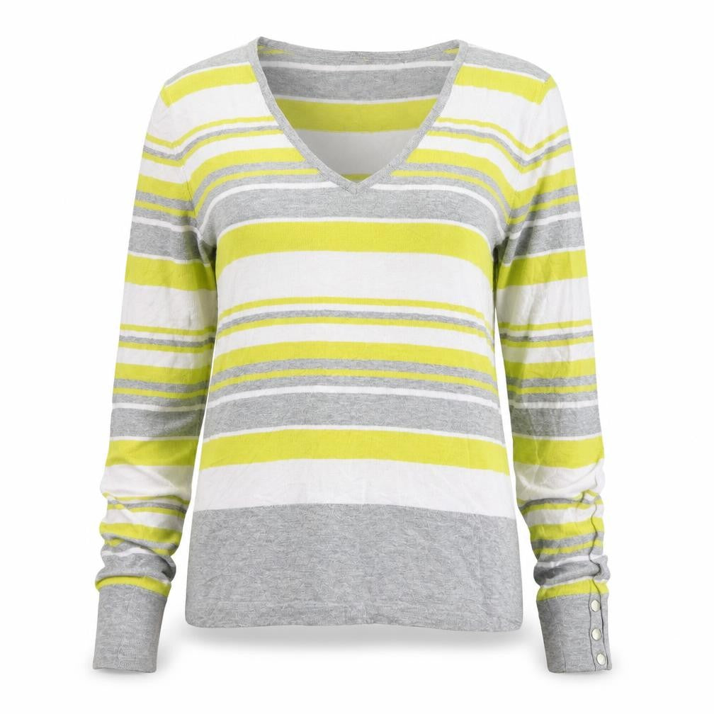 iNITIAL Womens Multicoloured V-Neck Striped Cotton Pullover Jumper Size L