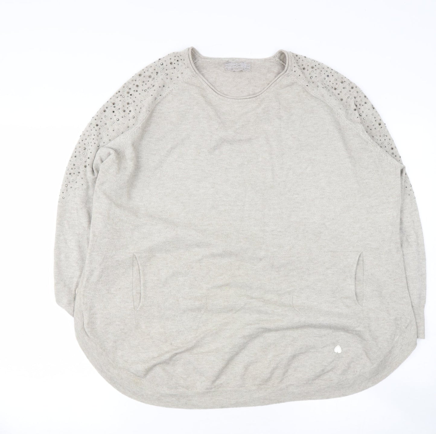 Preworn Womens Beige Round Neck  Polyester Pullover Jumper Size M