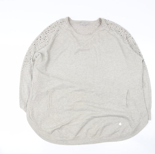 Preworn Womens Beige Round Neck  Polyester Pullover Jumper Size M