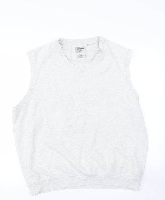 GALLAWAY Mens Beige  Cotton  T-Shirt Size M V-Neck