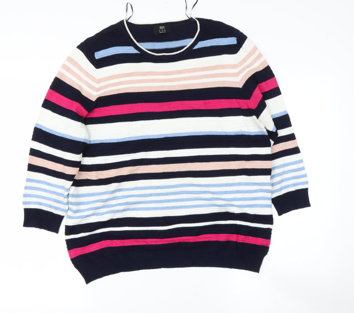 TESCO Womens Blue Round Neck Striped Viscose Pullover Jumper Size 14