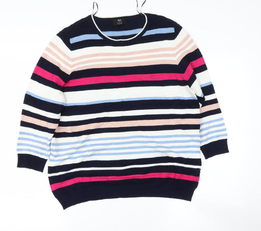 TESCO Womens Blue Round Neck Striped Viscose Pullover Jumper Size 14