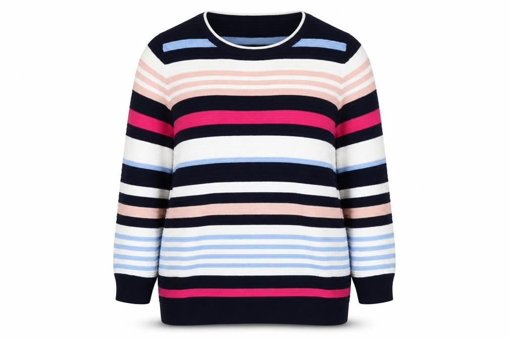 TESCO Womens Blue Round Neck Striped Viscose Pullover Jumper Size 14