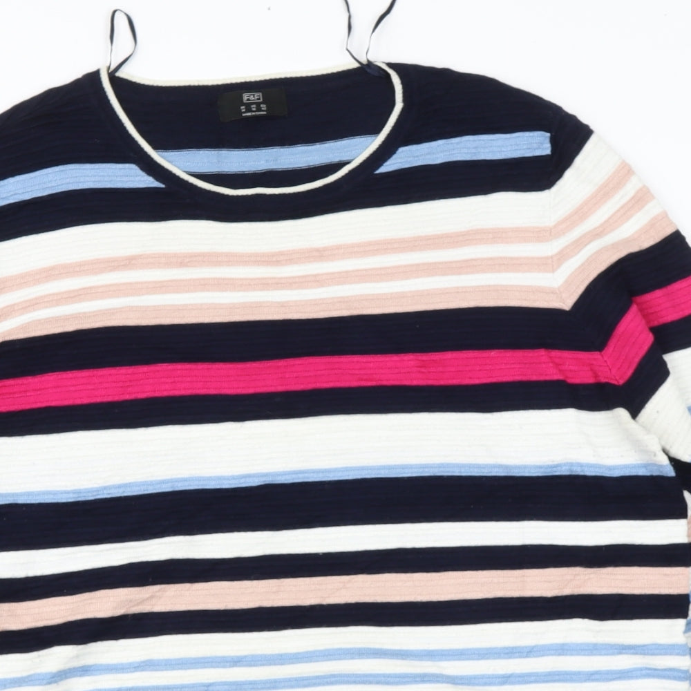TESCO Womens Blue Round Neck Striped Viscose Pullover Jumper Size 14