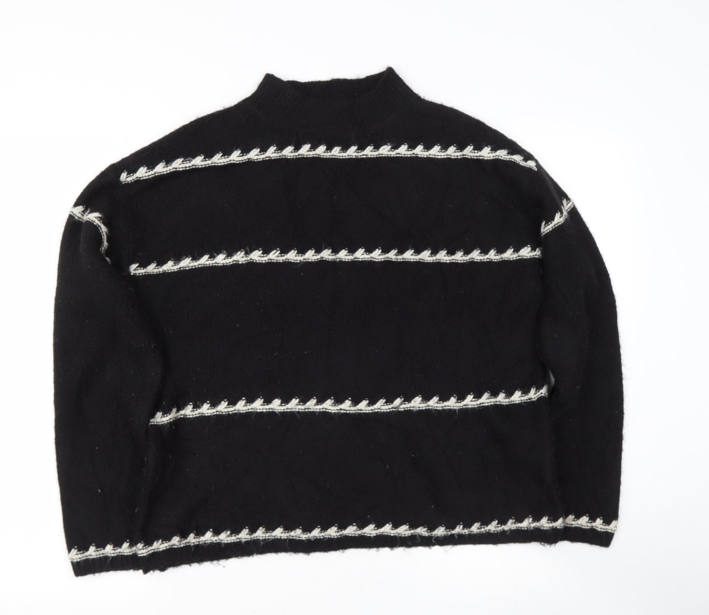 Preworn Womens Black High Neck Striped Polyester Pullover Jumper Size M