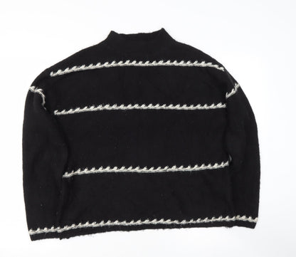 Preworn Womens Black High Neck Striped Polyester Pullover Jumper Size M