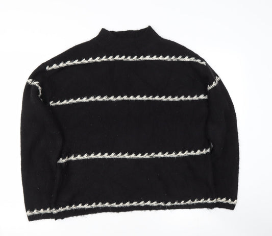 Preworn Womens Black High Neck Striped Polyester Pullover Jumper Size M