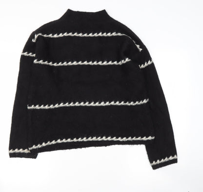Preworn Womens Black High Neck Striped Polyester Pullover Jumper Size M