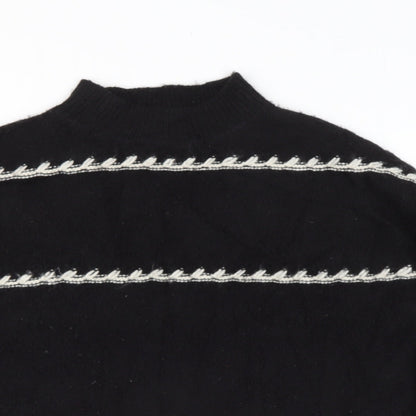 Preworn Womens Black High Neck Striped Polyester Pullover Jumper Size M
