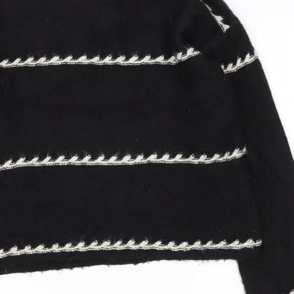 Preworn Womens Black High Neck Striped Polyester Pullover Jumper Size M
