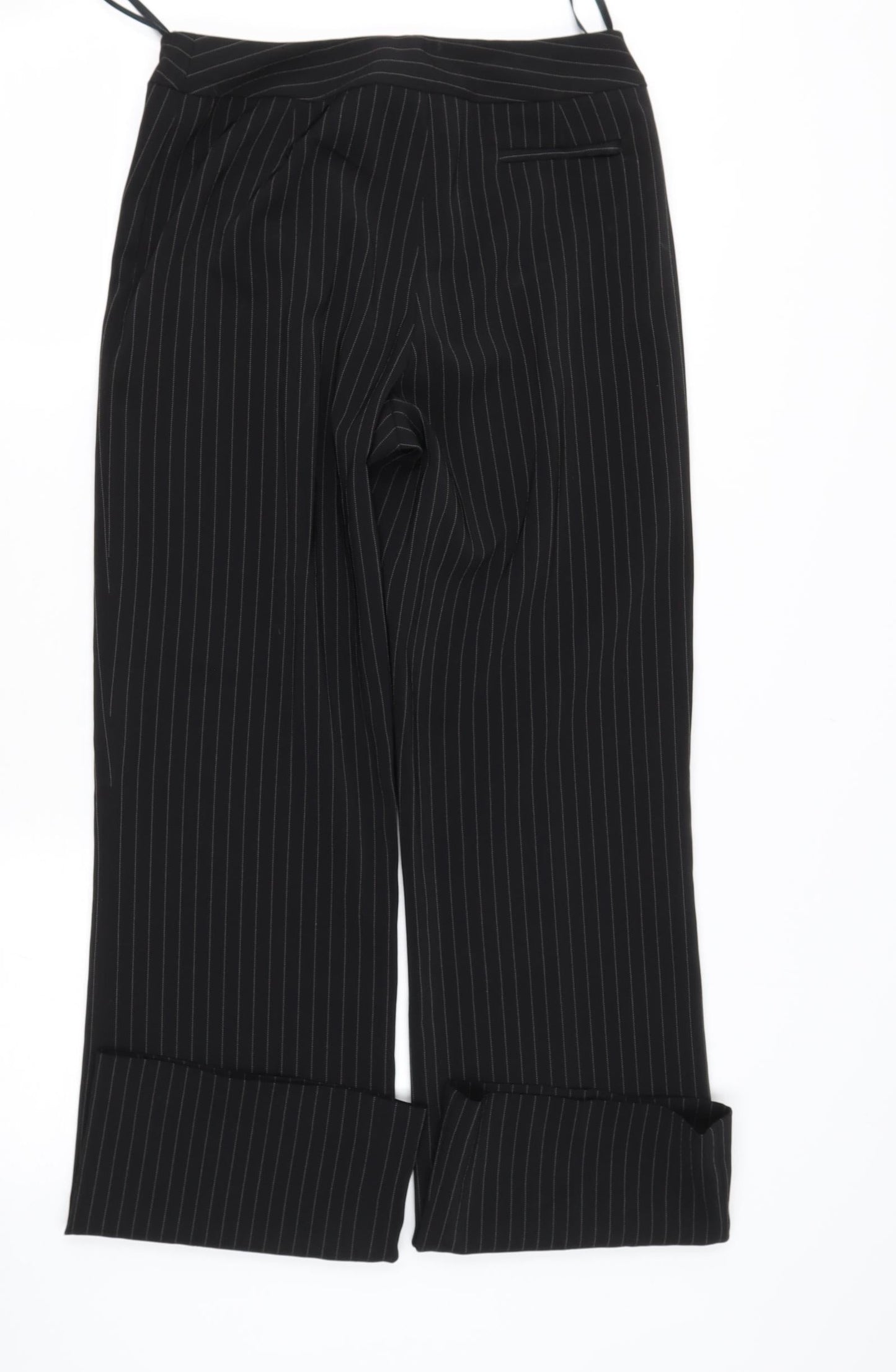 FOR WOMAN Womens Black Striped Polyester Trousers  Size 8 L30 in Regular