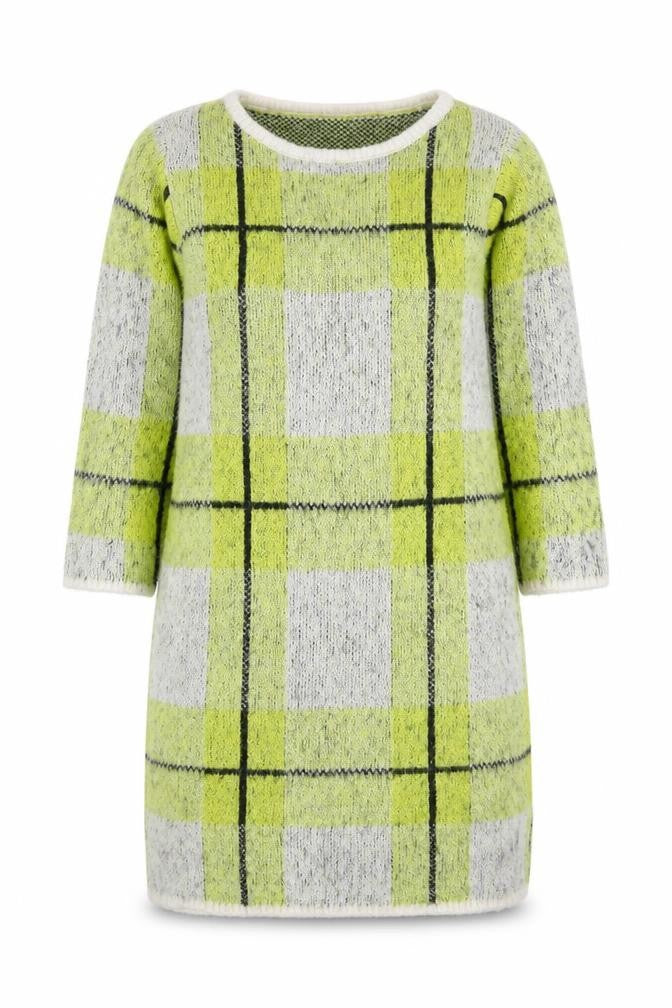 Fashion Union Womens Green Round Neck Plaid Acrylic Tunic Jumper Size 6