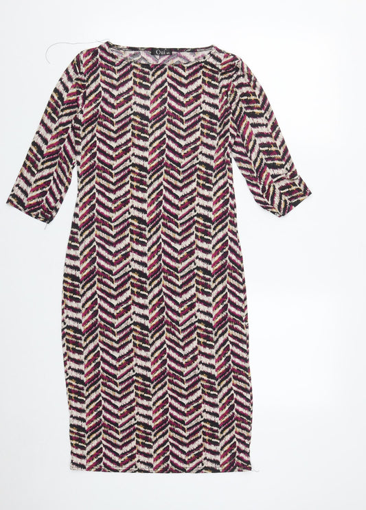 Oui Womens Multicoloured Geometric Polyester Bodycon  Size M  Round Neck