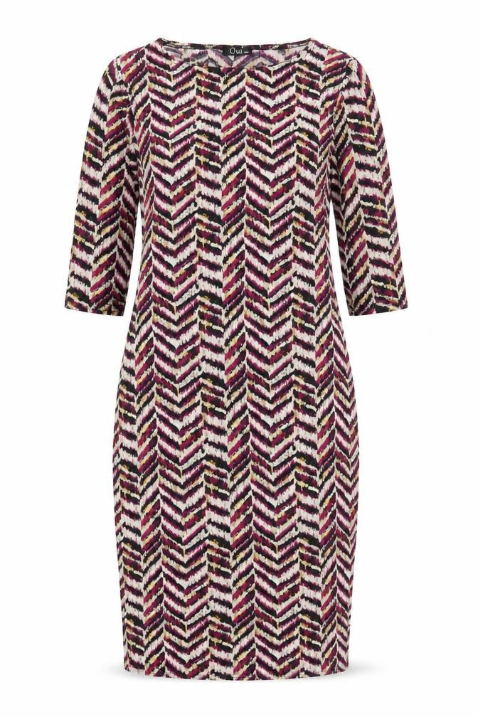Oui Womens Multicoloured Geometric Polyester Bodycon  Size M  Round Neck