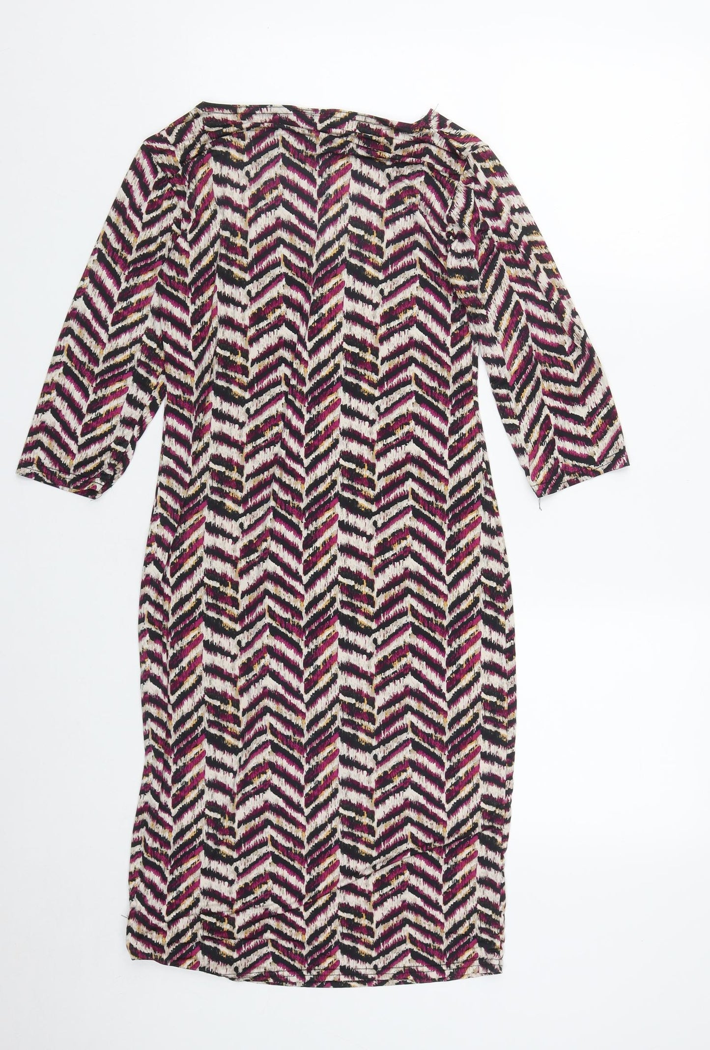 Oui Womens Multicoloured Geometric Polyester Bodycon  Size M  Round Neck