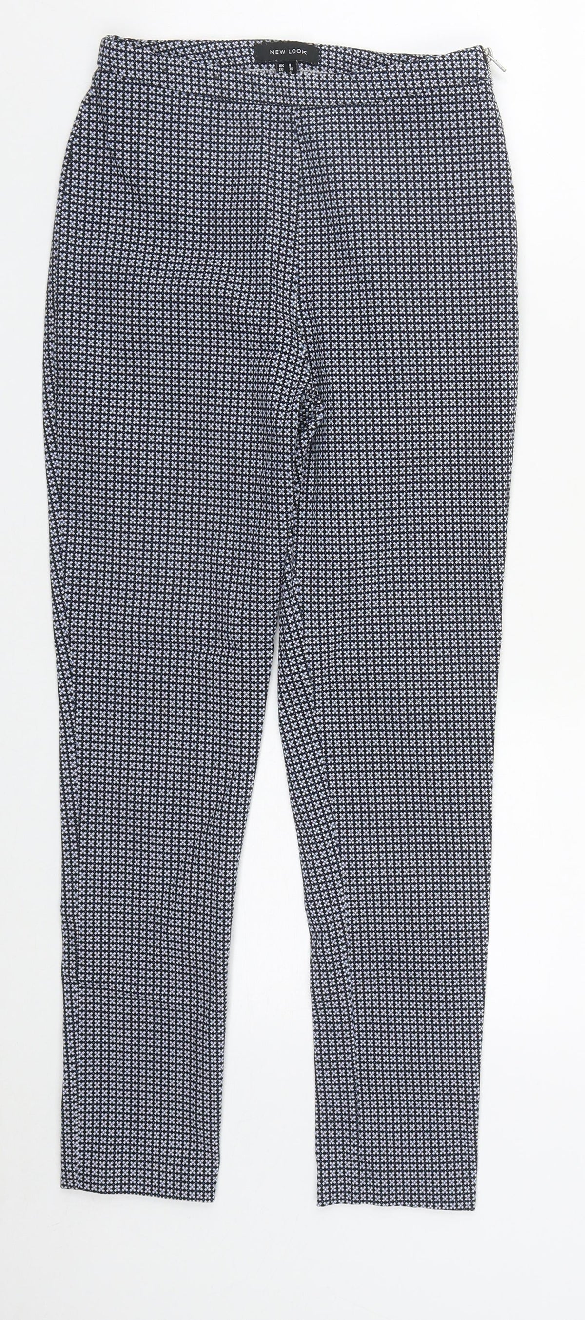 New Look Womens Blue Geometric Viscose Trousers  Size 8 L26 in Regular Zip