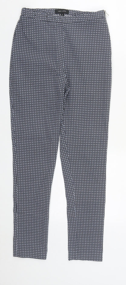 New Look Womens Blue Geometric Viscose Trousers  Size 8 L26 in Regular Zip