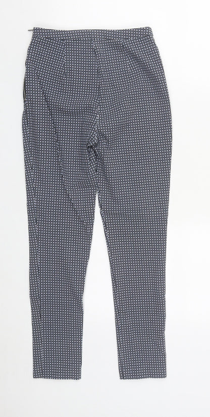 New Look Womens Blue Geometric Viscose Trousers  Size 8 L26 in Regular Zip