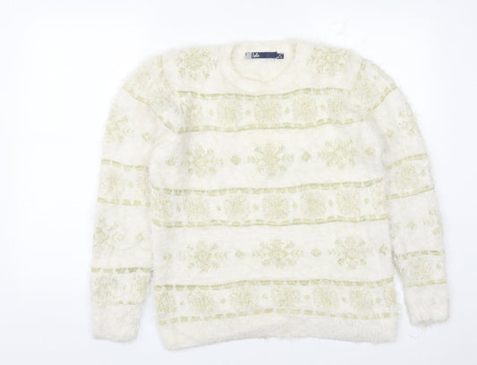 EWM Womens White Round Neck  Nylon Pullover Jumper Size M