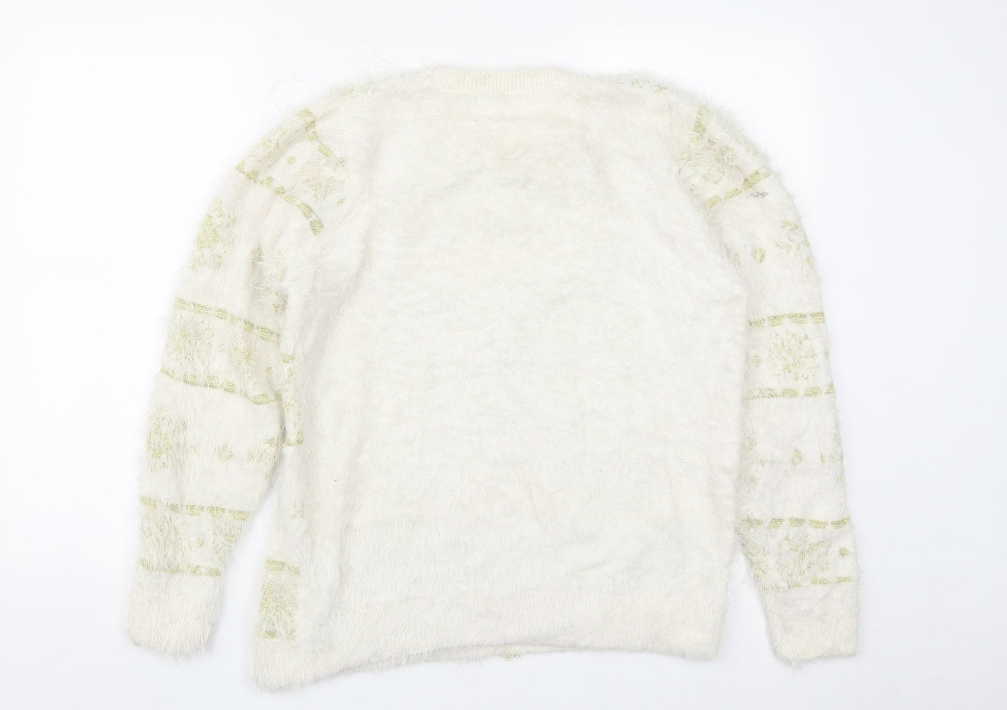 EWM Womens White Round Neck  Nylon Pullover Jumper Size M