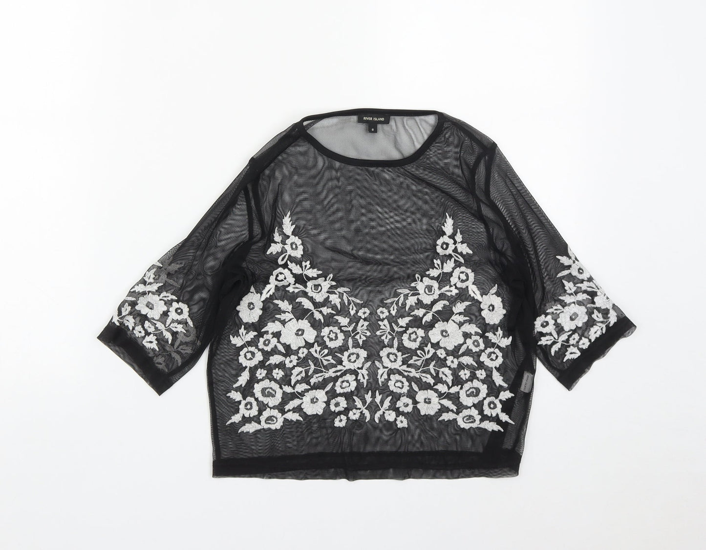 River Island Womens Black  Polyester Cropped Blouse Size 8 Roll Neck