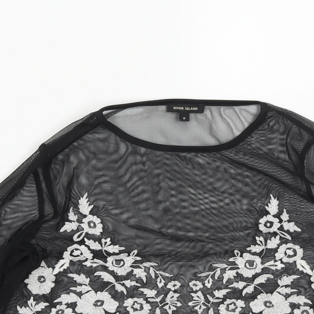 River Island Womens Black  Polyester Cropped Blouse Size 8 Roll Neck