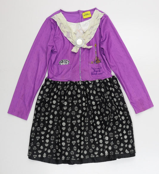 Tesco Girls Pink  Polyester Skater Dress  Size 7-8 Years  Round Neck Hook & Loop