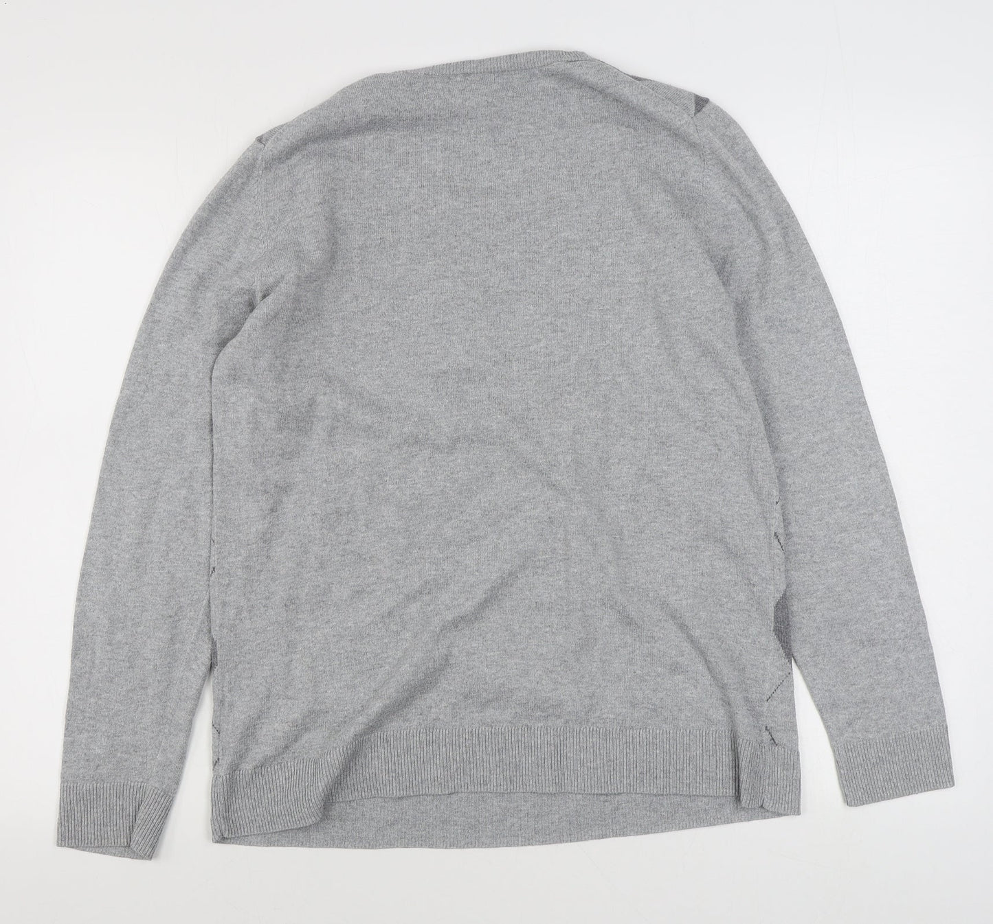 Amazon Essentials  Mens Grey Round Neck Argyle/Diamond Cotton Pullover Jumper Size L