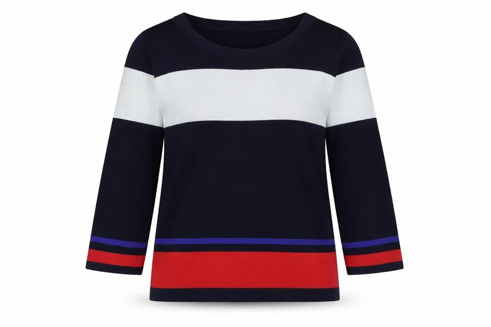 Dunnes Stores Womens Multicoloured Round Neck Striped Viscose Pullover Jumper Size M