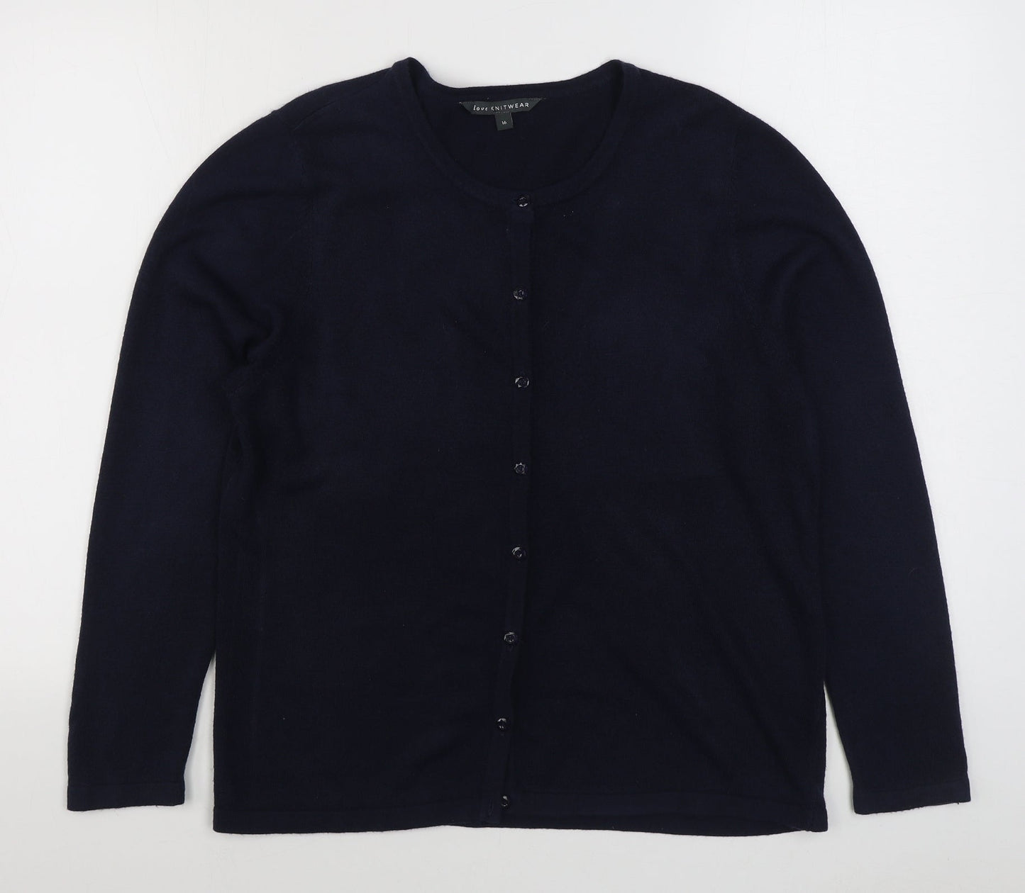 Bonmarché Womens Blue Round Neck  Acrylic Cardigan Jumper Size 16
