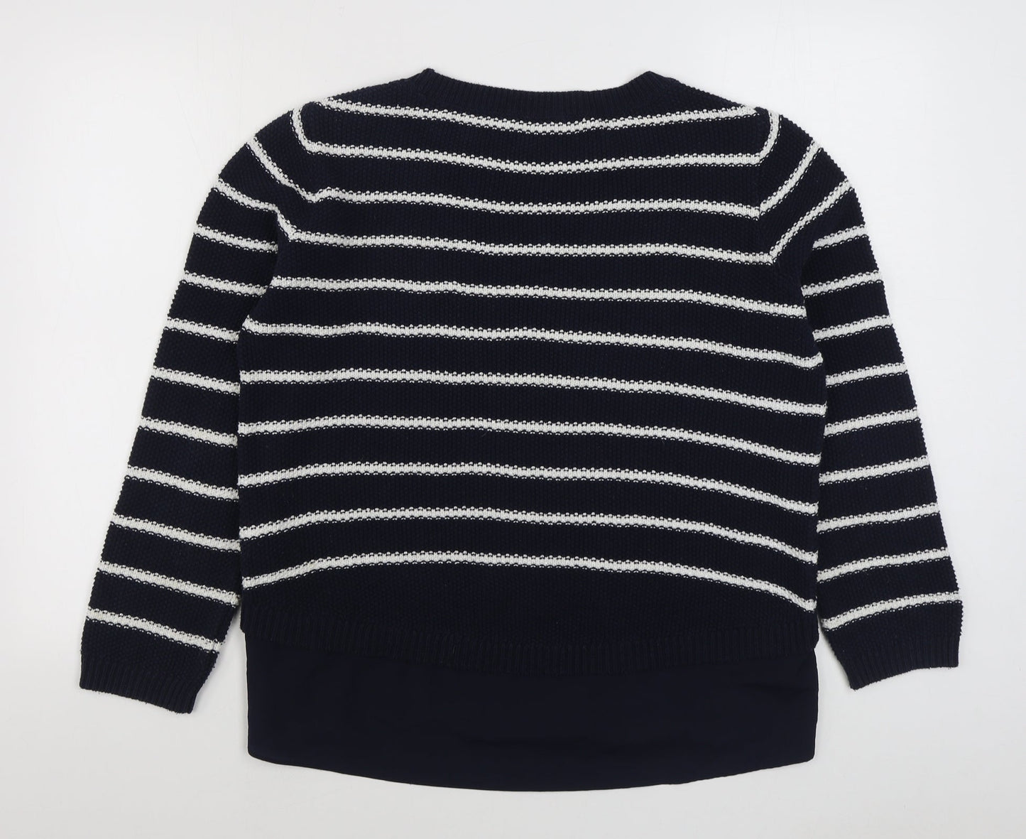 Yessica Womens Blue Boat Neck Striped Cotton Pullover Jumper Size M