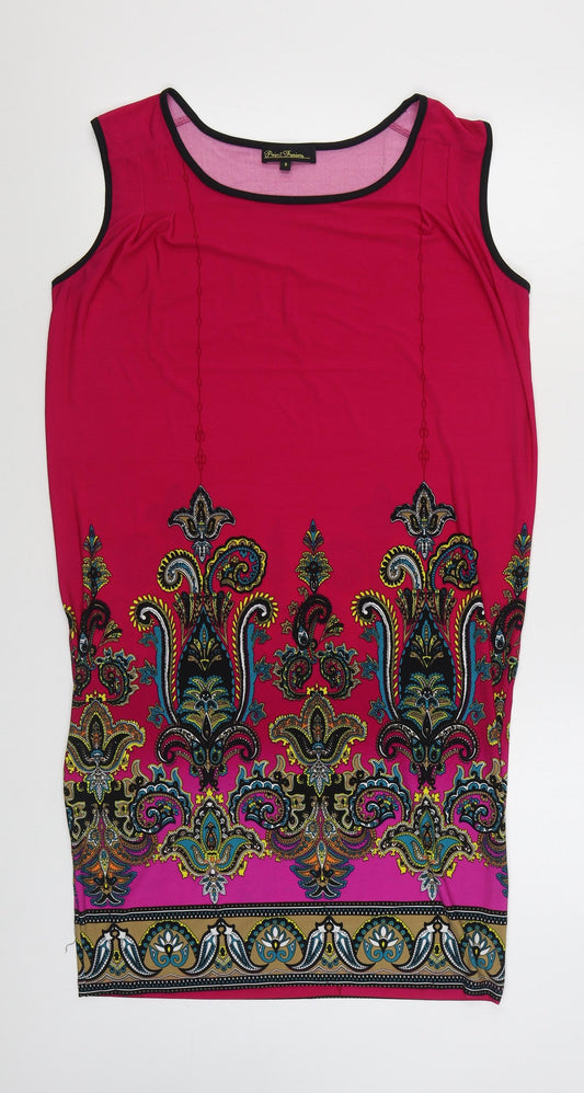 Print Fusion Womens Pink Geometric Polyester T-Shirt Dress  Size S  Scoop Neck Pullover