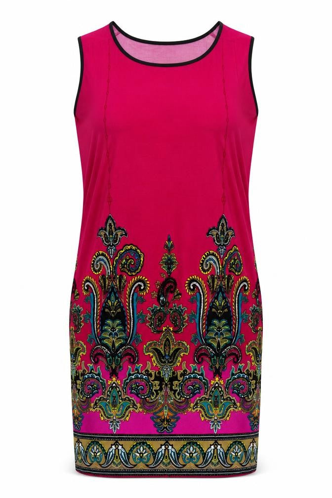 Print Fusion Womens Pink Geometric Polyester T-Shirt Dress  Size S  Scoop Neck Pullover