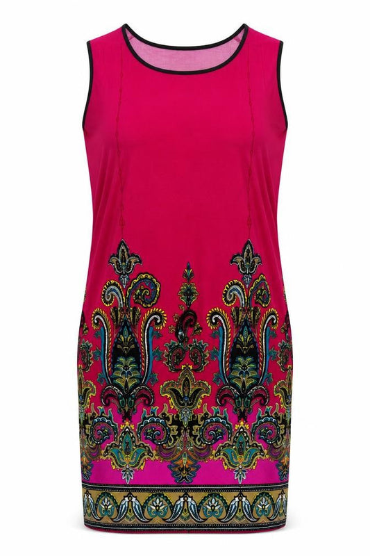 Print Fusion Womens Pink Geometric Polyester T-Shirt Dress  Size S  Scoop Neck Pullover