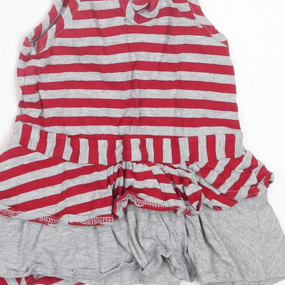 Matalan Girls Red Striped Cotton A-Line  Size 3-6 Months  Crew Neck Button