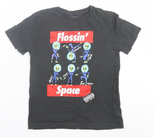 NEXT Boys Grey  Cotton Basic T-Shirt Size 8 Years Crew Neck Pullover