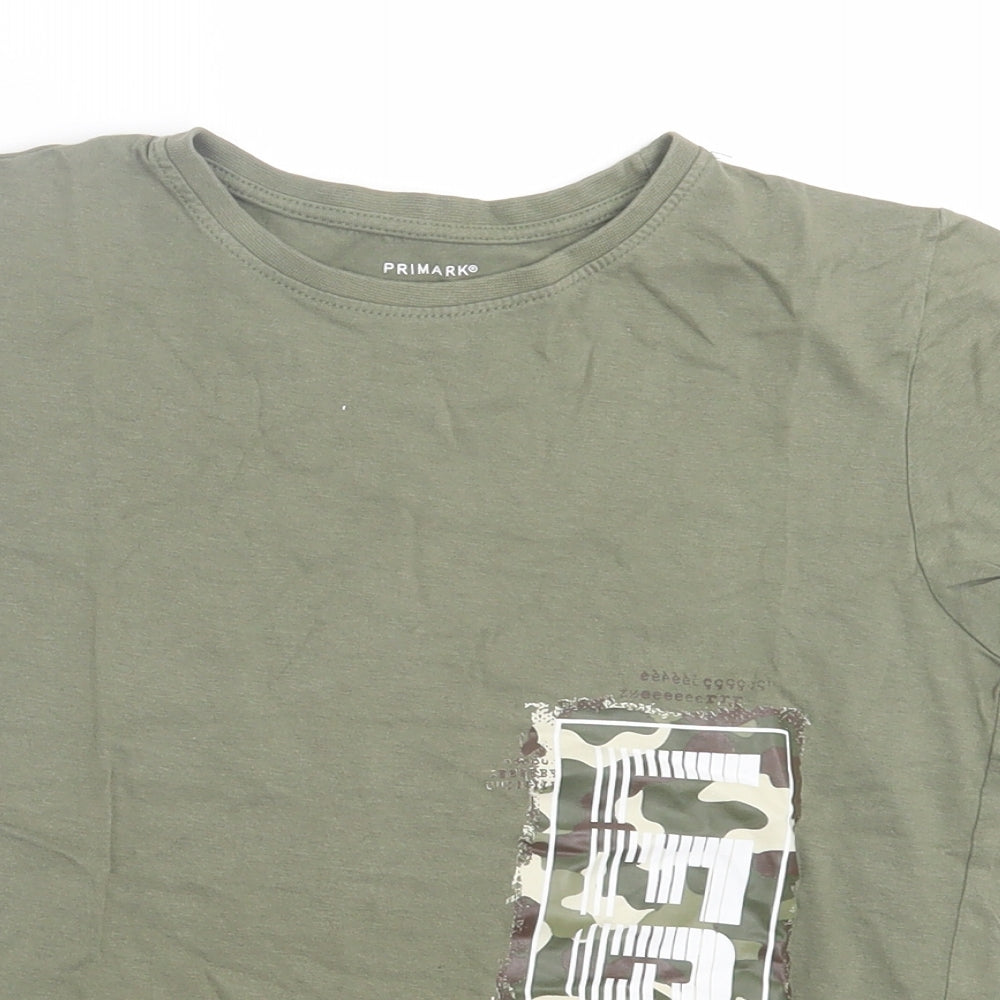 Primark Boys Green  Cotton Basic T-Shirt Size 9-10 Years Crew Neck Pullover