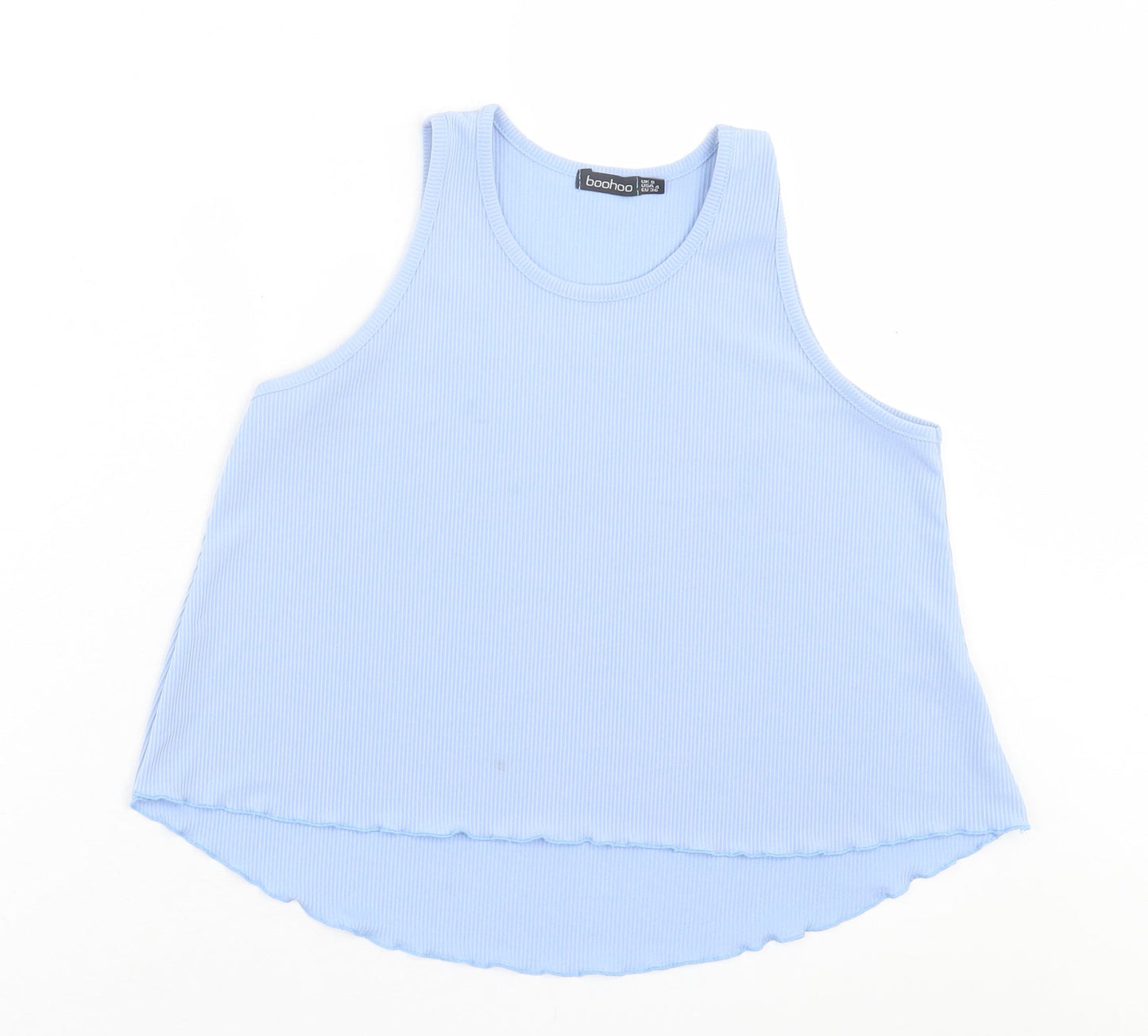 Boohoo Womens Blue  Polyester Basic Tank Size 8 Crew Neck - Lettuce Edging