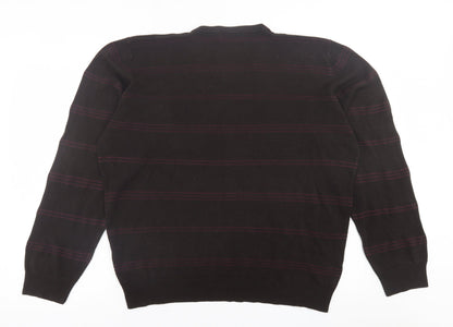 Preloved Blue Harbour Mens Brown V-Neck Striped Acrylic Pullover Jumper Size 2XL - Back