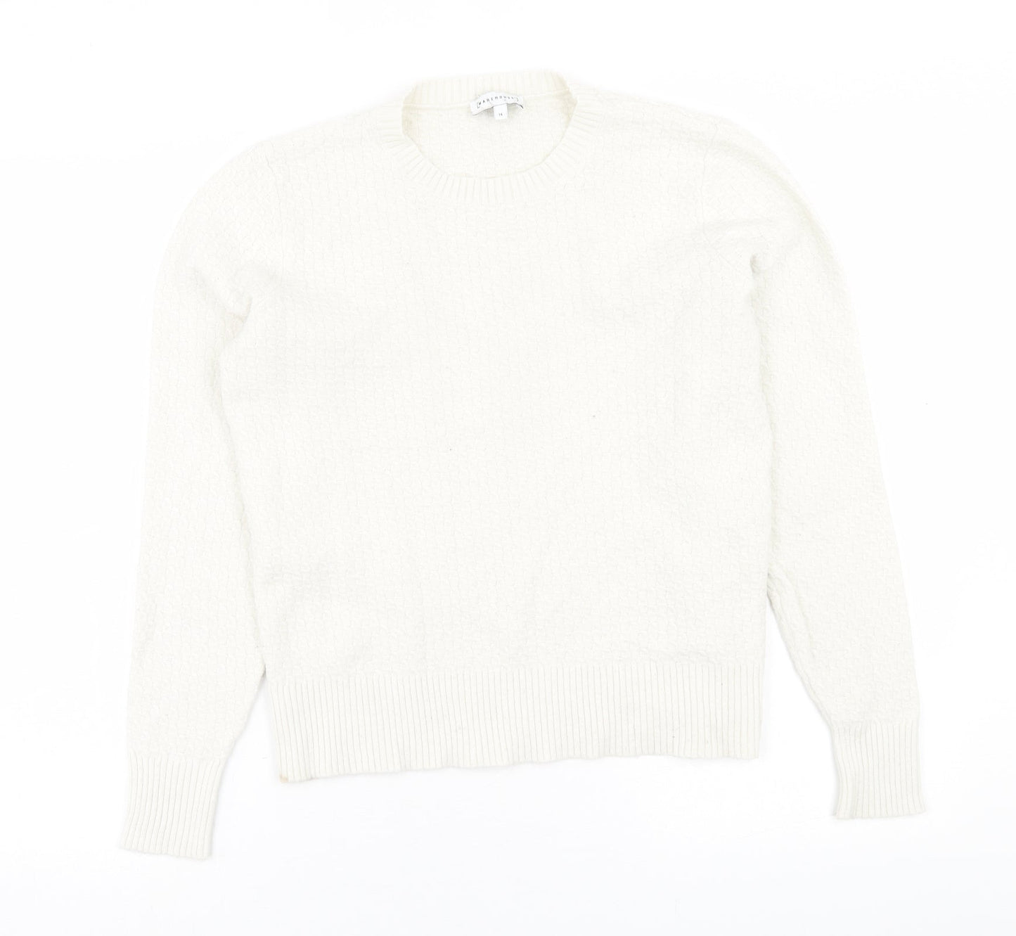Warehouse Womens White Crew Neck  Viscose Pullover Jumper Size 14