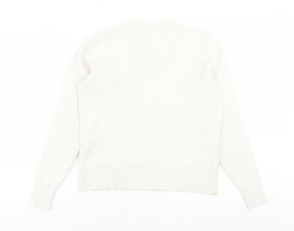 Warehouse Womens White Crew Neck  Viscose Pullover Jumper Size 14