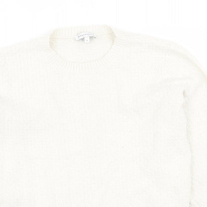 Warehouse Womens White Crew Neck  Viscose Pullover Jumper Size 14