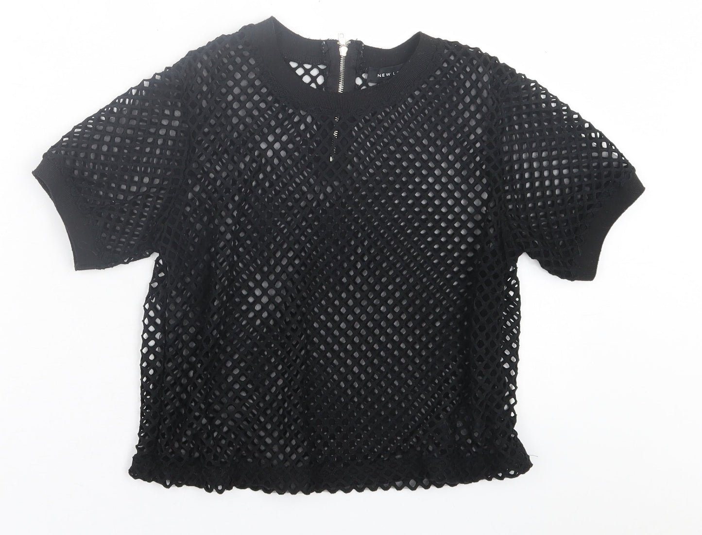 New Look Womens Black  Polyester Cropped T-Shirt Size 8 Crew Neck