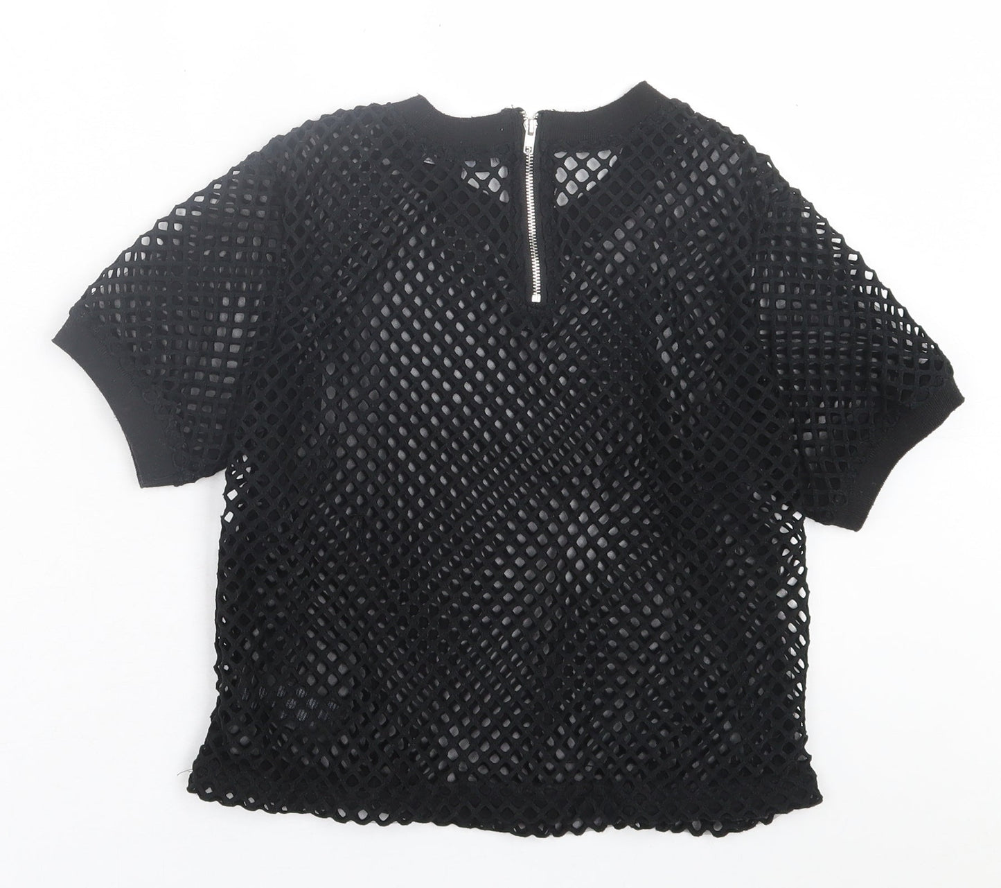 New Look Womens Black  Polyester Cropped T-Shirt Size 8 Crew Neck