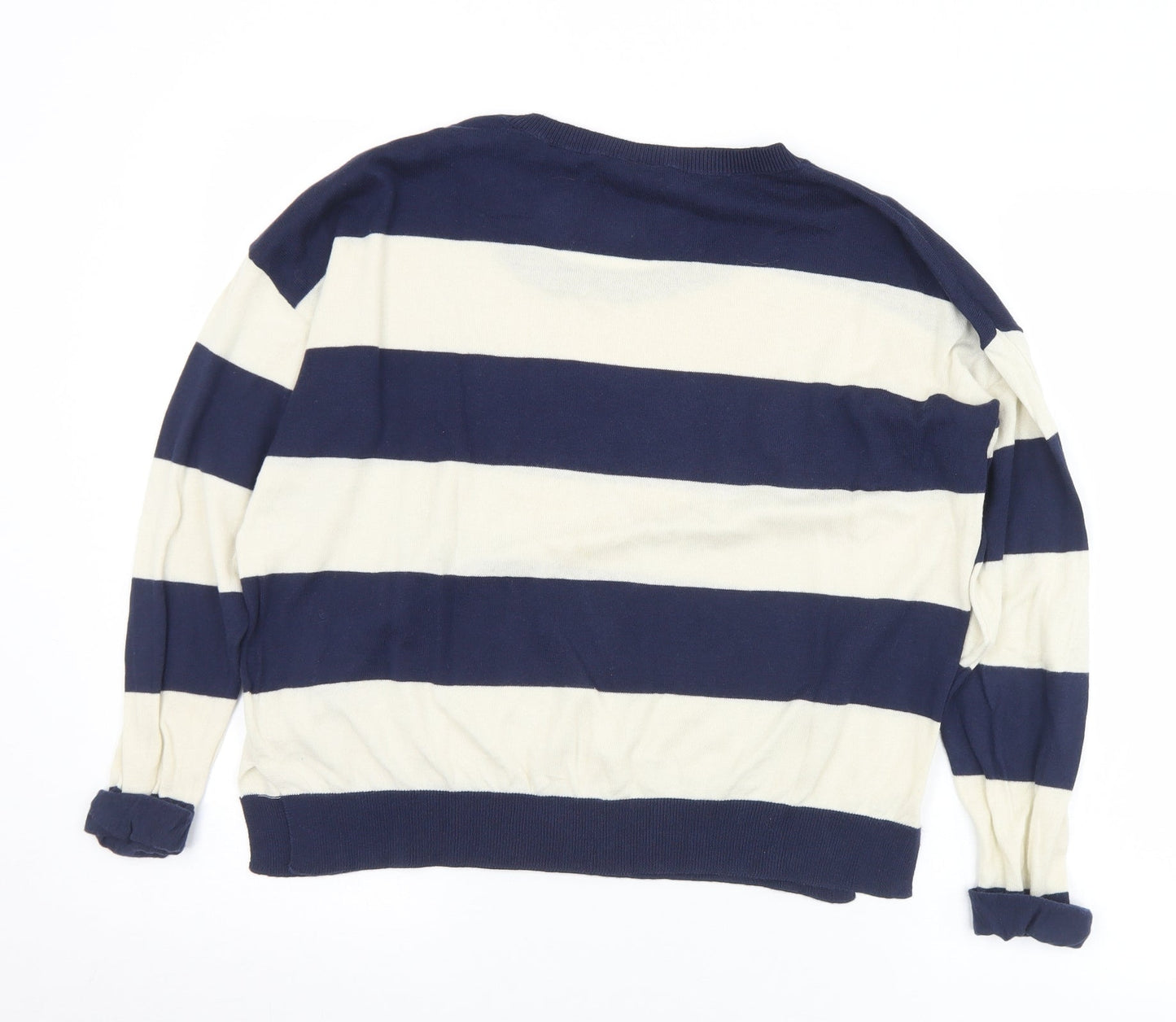 New Look Womens Blue Round Neck Striped Cotton Pullover Jumper Size 10