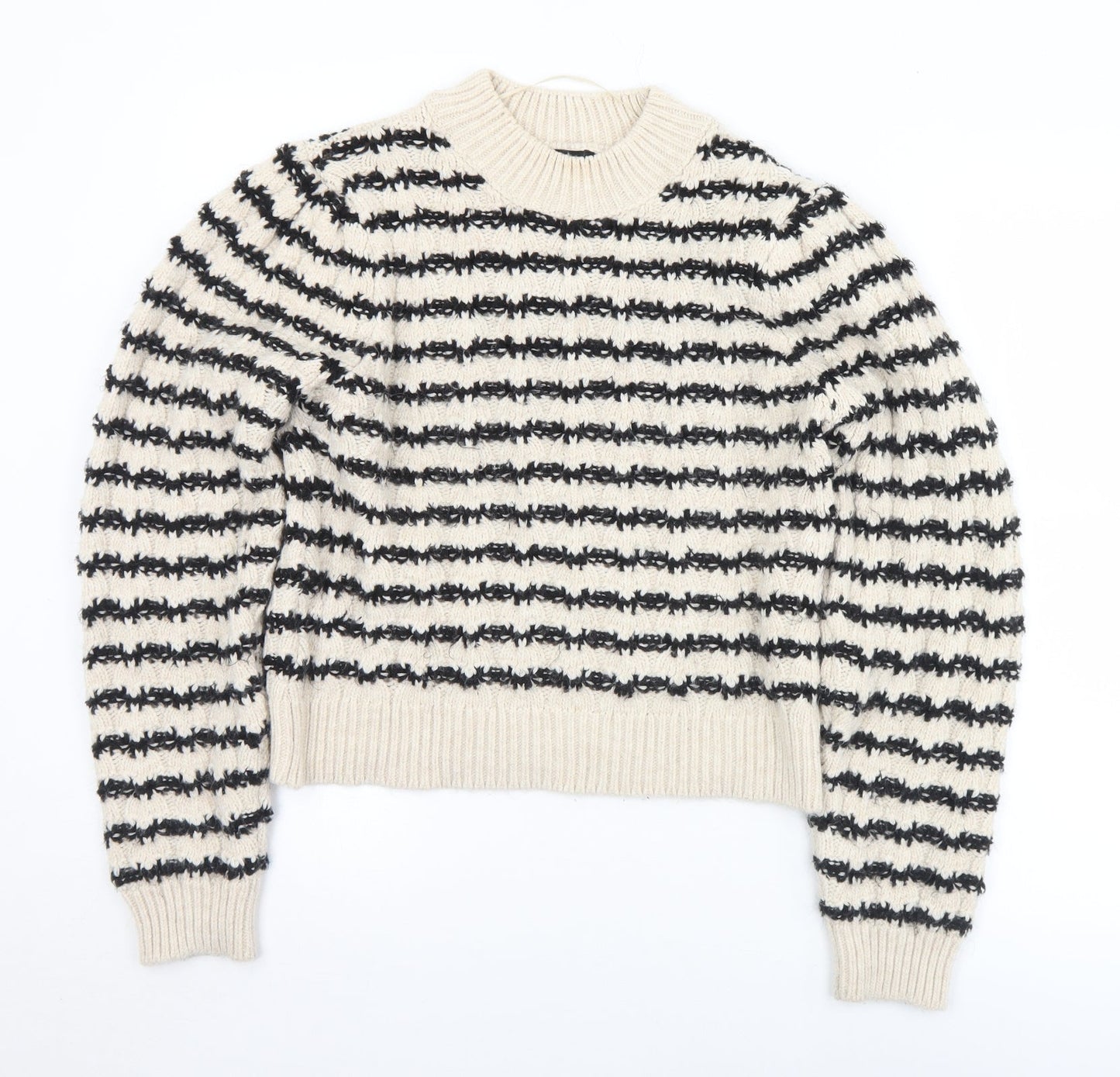 MNG Womens Beige Mock Neck Striped Acrylic Pullover Jumper Size M