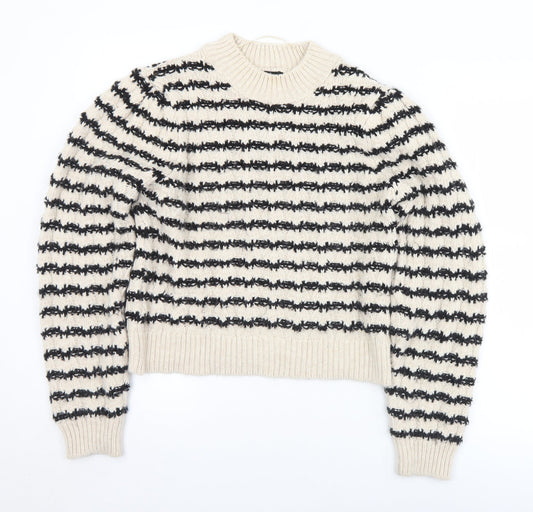 MNG Womens Beige Mock Neck Striped Acrylic Pullover Jumper Size M