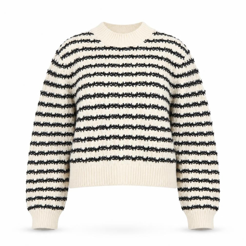 MNG Womens Beige Mock Neck Striped Acrylic Pullover Jumper Size M